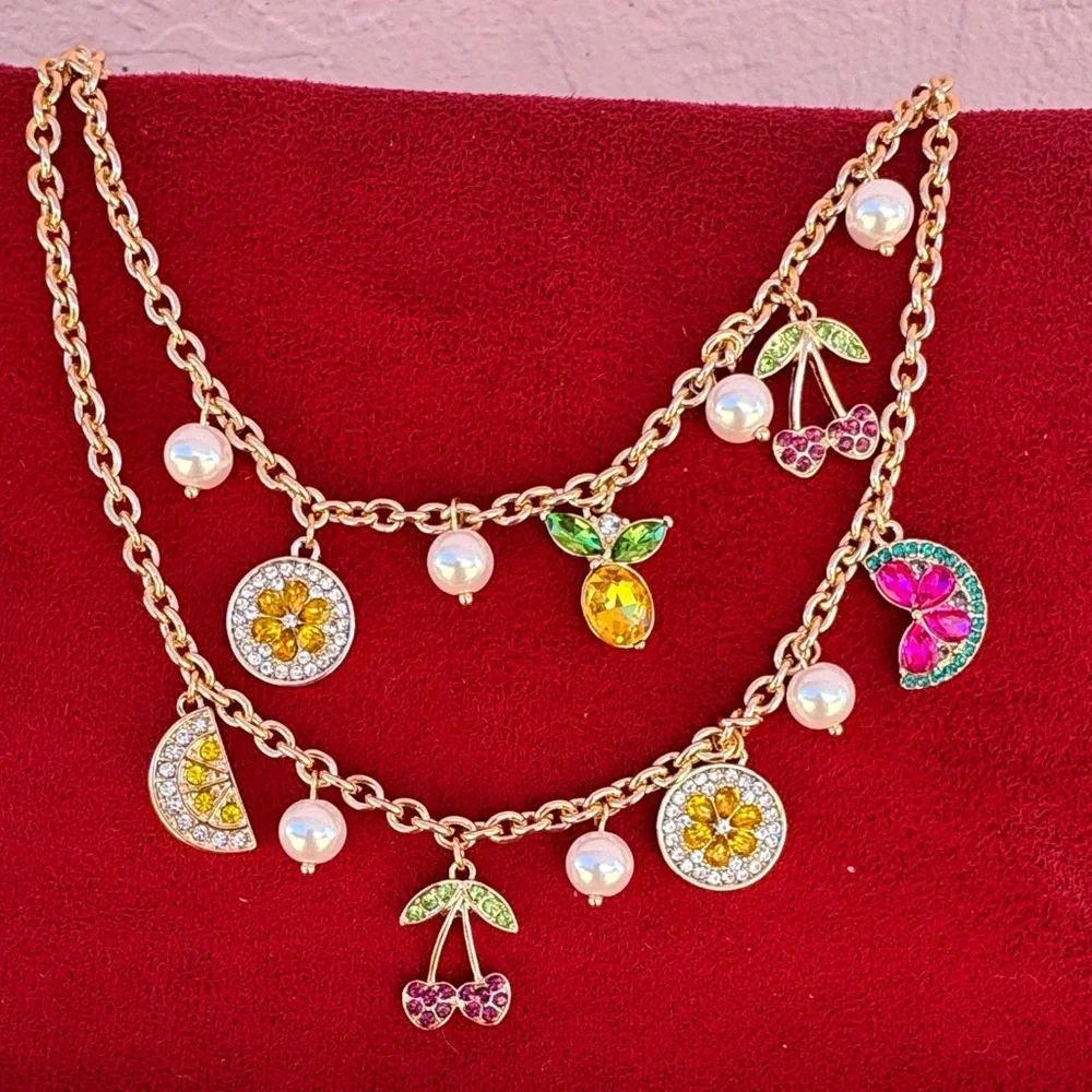 NEW Monet Gold Necklace with Colorful Charms and Pearls
